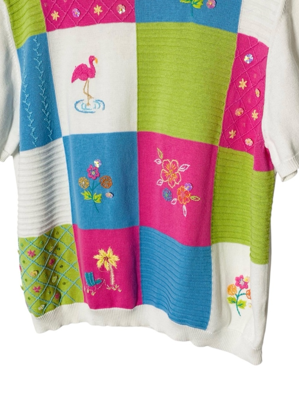 VINTAGE ALFRED DUNNER Patchwork Flamingo Floral Sweater - Picture 3 of 6